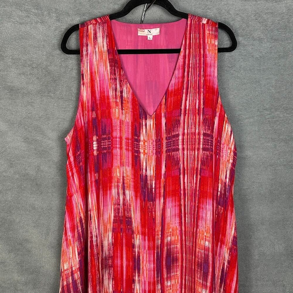 Natori Dress Women Large Pink Sleeveless V Neck Midi Flowy Resort Abstract Artsy - Picture 3 of 14